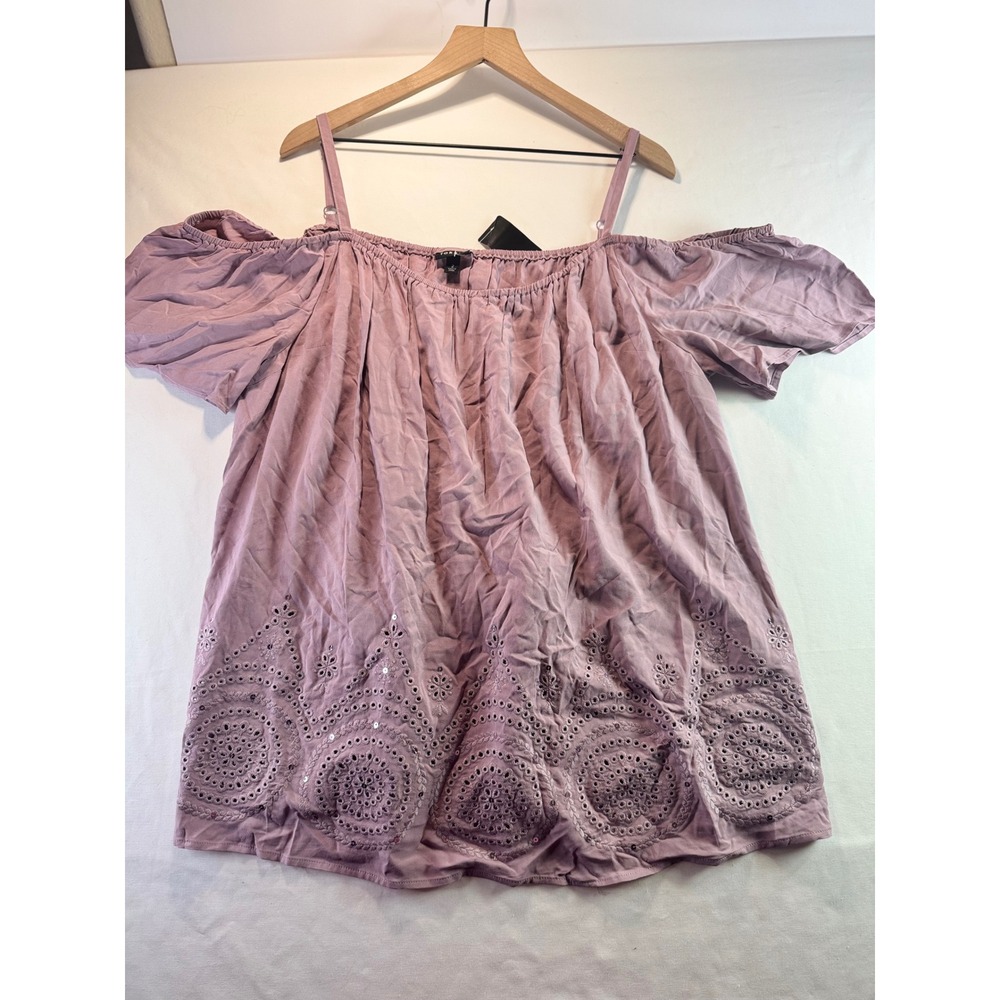 Torrid Mauve Cold Shoulder Eyelet Sequin Blouse Top Plus Size 2 2X 17160071